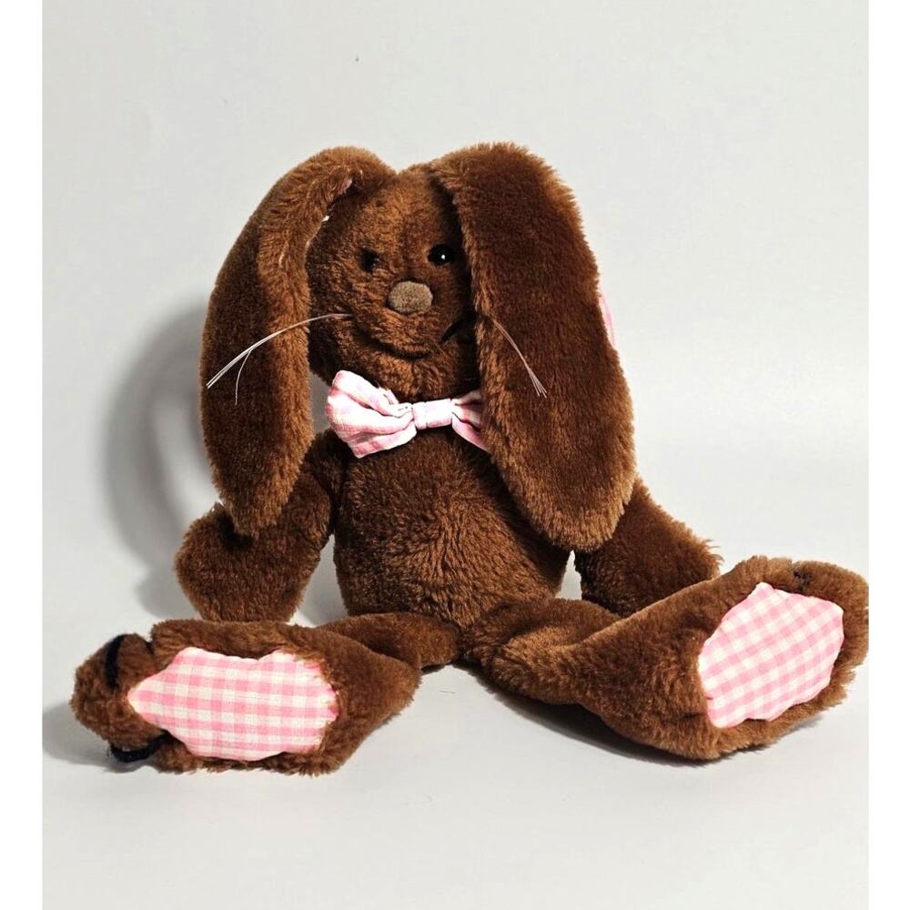 Dakin Vintage Brown Harlan Hare Bunny Eater 1983 Pink Gingham
